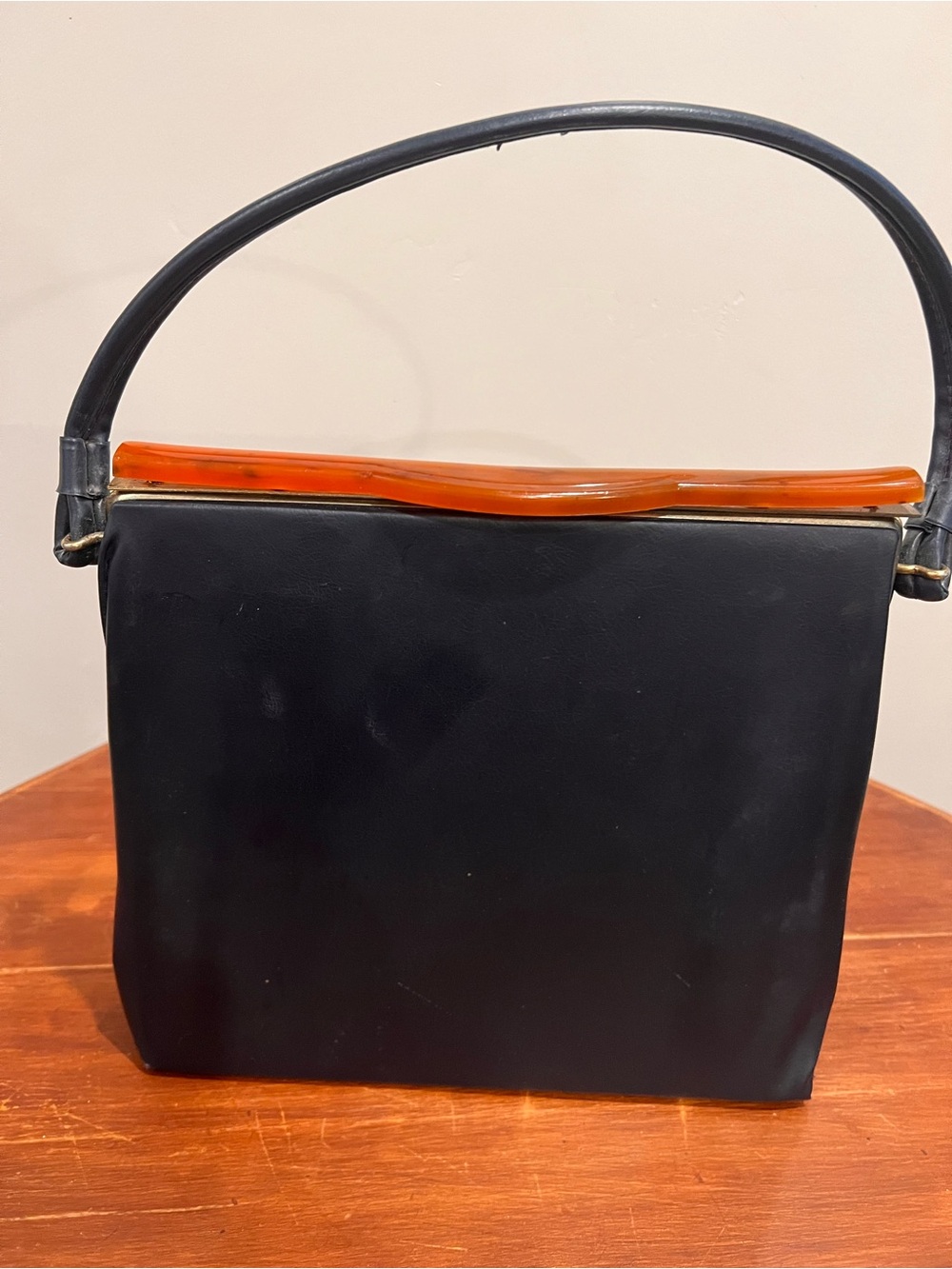 Vintage Dover 1960s Black Handbag Amber Lucite Accent Made in USA